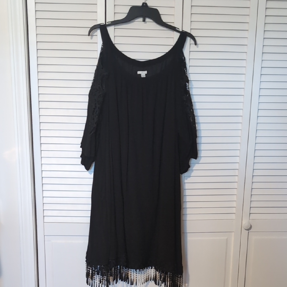 Zara Black Long Sleeve Dress with Fringe
